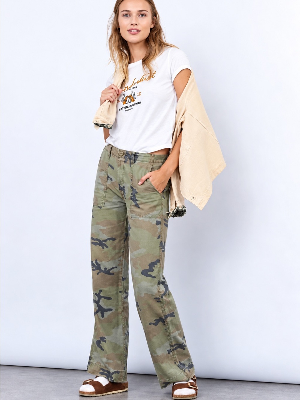 Sanctuary Anthropologie Peace Camo Cargo Pants Military Green Utility Pants